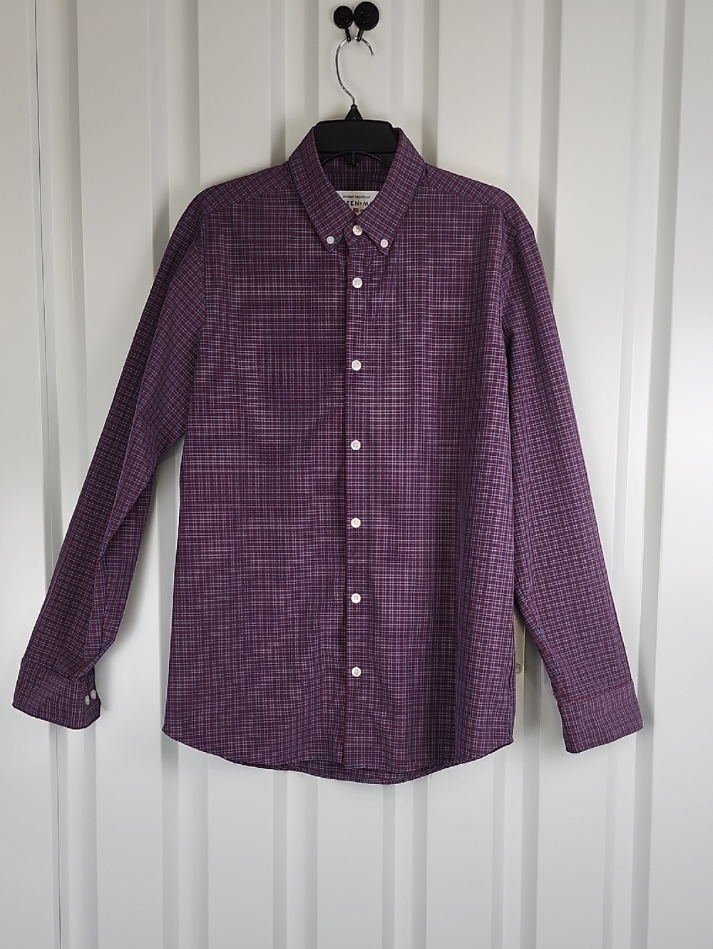 Mizzen+Main Mens Leeward Red Blue Plaid Button-Down Shirt Size Large Trim Fit